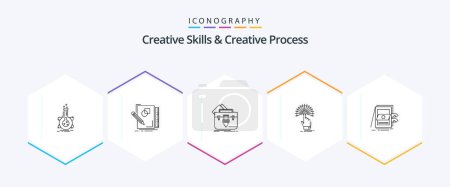 Ilustración de Creative Skills And Creative Process 25 Line icon pack including destination. reach. draw. briefcase. file - Imagen libre de derechos