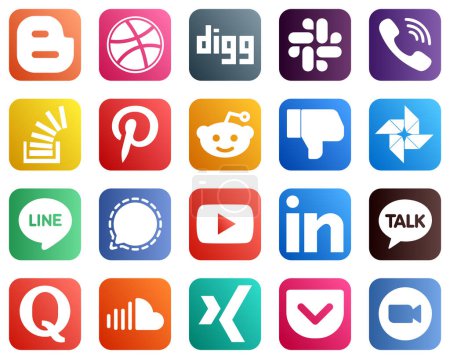 Illustration for 20 Elegant Social Media Icons such as line. facebook. stockoverflow. dislike and pinterest icons. Clean and minimalist - Royalty Free Image