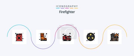 Téléchargez les illustrations : Pompier Ligne rempli plat 5 Icône Pack Y compris la combustion. flotter. feu. pompier. combattant - en licence libre de droit