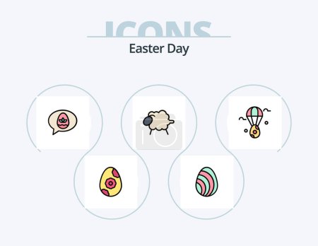Ilustración de Línea de Pascua Lleno Icon Pack 5 Icon Design. Pascua. primavera. Conejito. rose. flor - Imagen libre de derechos