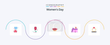 Téléchargez les illustrations : Womens Day Flat 5 Icon Pack Including giftbox. womens. love. women. lips - en licence libre de droit