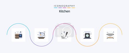 Téléchargez les illustrations : Cuisine Flat Pack de 5 icônes incluant la cuisine. pesée. cuisiner. échelle. vérifier le poids - en licence libre de droit