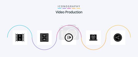 Ilustración de Video Production Glyph 5 Icon Pack Incluyendo las redes sociales. medios de comunicación. cámara. portátil - Imagen libre de derechos
