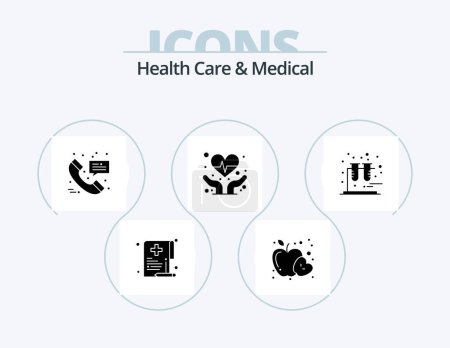 Ilustración de Cuidado de la salud y glifos médicos Icon Pack 5 Icon Design. prueba. salud del corazón. salud. cuidado del corazón. mensaje - Imagen libre de derechos