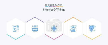 Illustration for Internet Of Things 25 Blue icon pack including bulb. map. watch. location. protected - Royalty Free Image