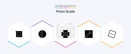 Illustration for Photo Studio 25 Glyph icon pack including . photo. photography. image. photography - Royalty Free Image