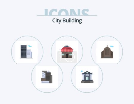 Ilustración de City Building Flat Icon Pack 5 Icon Design. .. Corporación. real. negocios. tienda - Imagen libre de derechos
