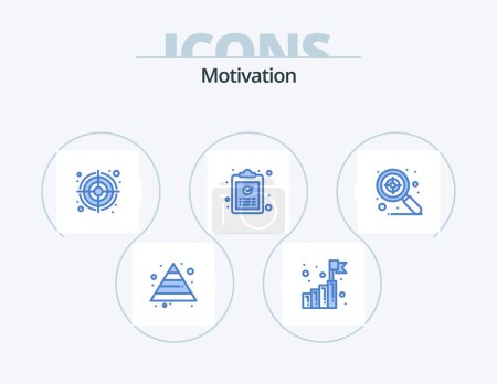 Illustration for Motivation Blue Icon Pack 5 Icon Design. target. focus. goal. task. ok - Royalty Free Image