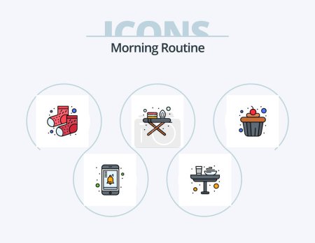 Illustration for Morning Routine Line Filled Icon Pack 5 Icon Design. morning. coffee. shaver. breakfast. liner - Royalty Free Image