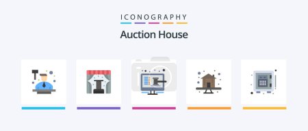 Téléchargez les illustrations : Auction Flat 5 Icon Pack Including deposit. house. online. home. shop. Creative Icons Design - en licence libre de droit
