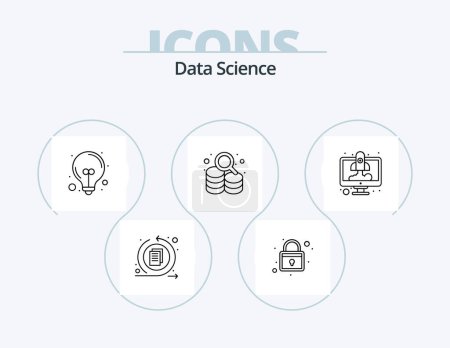Téléchargez les illustrations : Data Science Line Icon Pack 5 Icon Design. data storage. processing. server. circle. rocket - en licence libre de droit