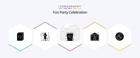 Téléchargez les illustrations : Party 25 Glyph icon pack including note. music. holiday. picture. celebration - en licence libre de droit