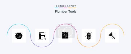 Ilustración de Paquete de iconos de Plumber Glyph 5 incluyendo fontanero. Fuego. lavandería. emergencia. peligro - Imagen libre de derechos