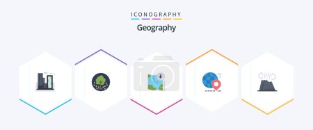 Téléchargez les illustrations : Geo Graphy 25 Pack d'icônes plates avec carte. globe. l'été. emplacement. gps - en licence libre de droit