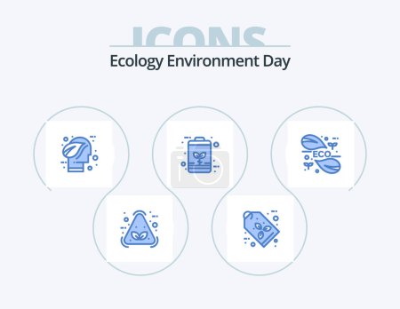 Téléchargez les illustrations : Ecology Blue Icon Pack 5 Icon Design. power. economic. eco. eco. think - en licence libre de droit