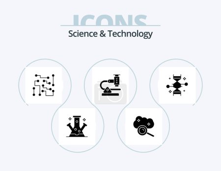 Téléchargez les illustrations : Science et technologie Glyph Icon Pack 5 Icon Design. microbiologie. chimie. recherche de nuages. la science. électronique - en licence libre de droit