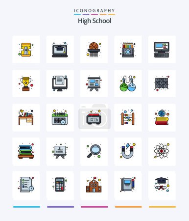 Téléchargez les illustrations : Creative High School 25 Line FIlled icon pack Tels que l'éducation. moniteur. filet panier. ordinateur. dessin - en licence libre de droit