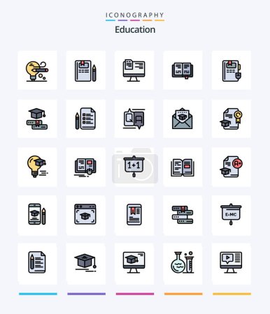 Téléchargez les illustrations : Creative Education 25 Line FIlled icon pack  Such As graduation. cap. file. books. education - en licence libre de droit