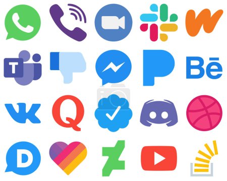 Illustration for 20 Flat Interface Flat Social Media Icons fb. messenger. slack and facebook icons. Gradient Social Media Icon Bundle - Royalty Free Image