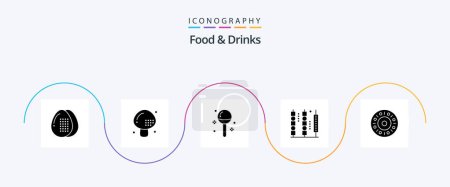 Téléchargez les illustrations : Aliments et boissons Pack d'icônes Glyphe 5 Y compris le kebab. à boire. le repas. le repas. produits alimentaires - en licence libre de droit