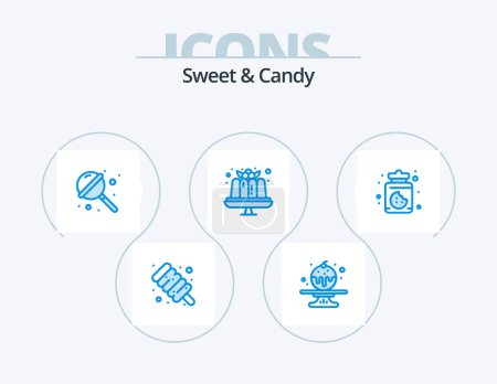 Téléchargez les illustrations : Sweet And Candy Blue Icon Pack 5 Icon Design. . food. sugar. dessert. food - en licence libre de droit