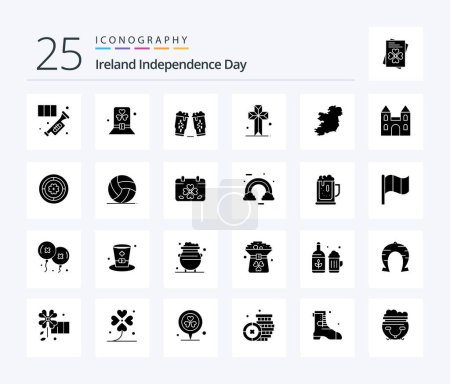 Illustration for Ireland Independence Day 25 Solid Glyph icon pack including cross. cathedral. hat. ireland. wine - Royalty Free Image