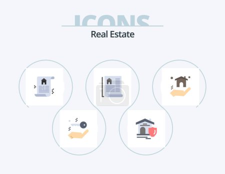 Téléchargez les illustrations : Immobilier Appartement Icône Pack 5 Icône Design. . domaine. immobilier - en licence libre de droit