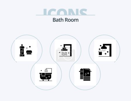 Illustration for Bath Room Glyph Icon Pack 5 Icon Design. . shower. shower. clean. wiping - Royalty Free Image