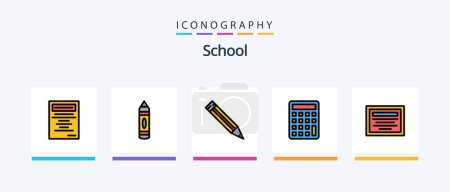 Téléchargez les illustrations : Ligne d'école rempli pack de 5 icônes y compris. l'éducation. aiguiseur. éduquer. étude. Icônes créatives Design - en licence libre de droit