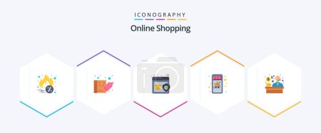 Illustration for Online Shopping 25 Flat icon pack including shopping. consumer. quality. cart. mobile shopping - Royalty Free Image