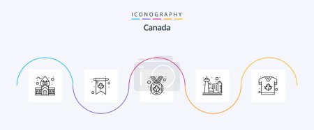 Téléchargez les illustrations : Pack d'icônes Canada Line 5 incluant le canada. toronto. prix. point de repère. canada - en licence libre de droit