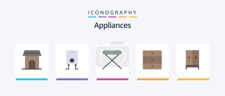 Téléchargez les illustrations : Appliances Flat 5 Icon Pack Including appliances. home appliances. appliances. home. interior. Creative Icons Design - en licence libre de droit