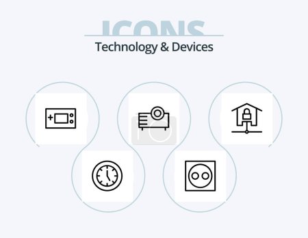 Téléchargez les illustrations : Devices Line Icon Pack 5 Icon Design. products. electronics. vinyl. devices. projector - en licence libre de droit