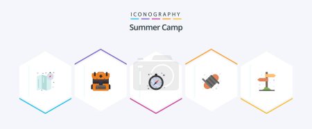 Ilustración de Summer Camp 25 Flat icon pack including . direction. guide. camping. yarn - Imagen libre de derechos