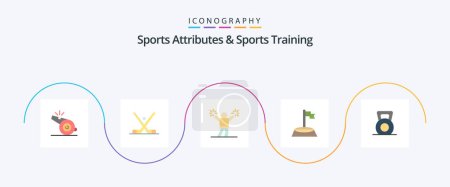 Ilustración de Sports Atributes And Sports Training Flat 5 Icon Pack Including dumbbell. golf. sticks. flag. fan - Imagen libre de derechos