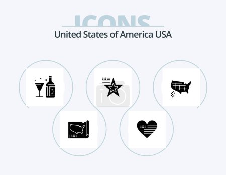 Téléchargez les illustrations : Usa Glyph Icon Pack 5 Icon Design. . american. usa. love. usa - en licence libre de droit