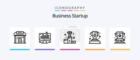 Ilustración de Business Startup Line 5 Icon Pack Including leaf. startup. cup. rocket. business. Creative Icons Design - Imagen libre de derechos