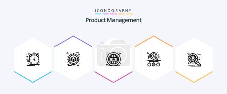 Téléchargez les illustrations : Product Management 25 Line icon pack including product. money. product. magnifying. online - en licence libre de droit
