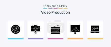 Illustration for Video Production Glyph 5 Icon Pack Including photo editing. image editing. altering image. radio receiver. Creative Icons Design - Royalty Free Image