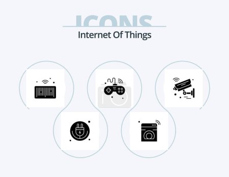 Illustration for Internet Of Things Glyph Icon Pack 5 Icon Design. things. internet. washing. games. iot - Royalty Free Image