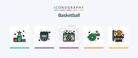 Téléchargez les illustrations : Basketball ligne rempli pack de 5 icônes y compris le basket-ball. en direct. basket. jeu. panier. Icônes créatives Design - en licence libre de droit