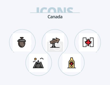 Ilustración de Canada Line Filled Icon Pack 5 Icon Design (en inglés). Canadá. Bandera. Ártico. sol. paisaje - Imagen libre de derechos