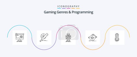 Ilustración de Gaming Genres And Programming Line 5 Icon Pack Including machine. engine. game. technology. robot - Imagen libre de derechos
