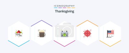 Ilustración de Thanksgiving 25 Flat icon pack including flag. thanksgiving. calendar. sunflower. autumn - Imagen libre de derechos