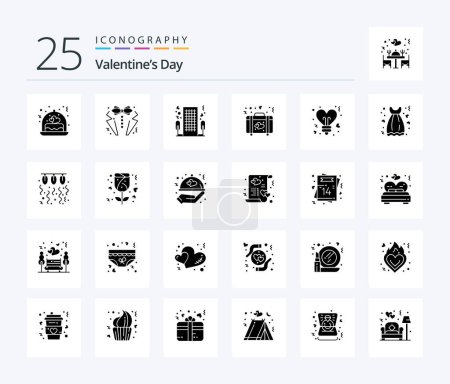 Illustration for Valentines Day 25 Solid Glyph icon pack including wedding. heart. tie. briefcase. romance - Royalty Free Image