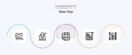 Téléchargez les illustrations : New Year Line 5 Icon Pack Including party. celebration. card. vip. card - en licence libre de droit