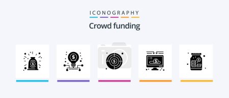 Téléchargez les illustrations : Crowdfunding Glyph 5 Icon Pack Including money. donate. aim. money. charity. Creative Icons Design - en licence libre de droit