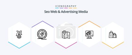 Illustration for Seo Web And Advertising Media 25 Line icon pack including loudspeaker. speaker. speed. directions - Royalty Free Image