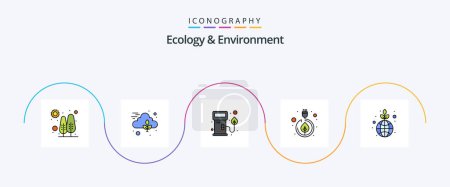 Illustration for Ecology And Environment Line Filled Flat 5 Icon Pack Including nature. green. nozzle. leaves. electricity - Royalty Free Image