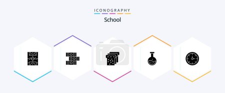 Téléchargez les illustrations : School 25 Glyph icon pack including stopwatch. alarm. food. education. science - en licence libre de droit